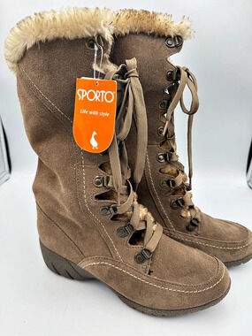 Sporto women’s Pixie Water-Resistant Suede faux fur lined Boots Brown US 6.5